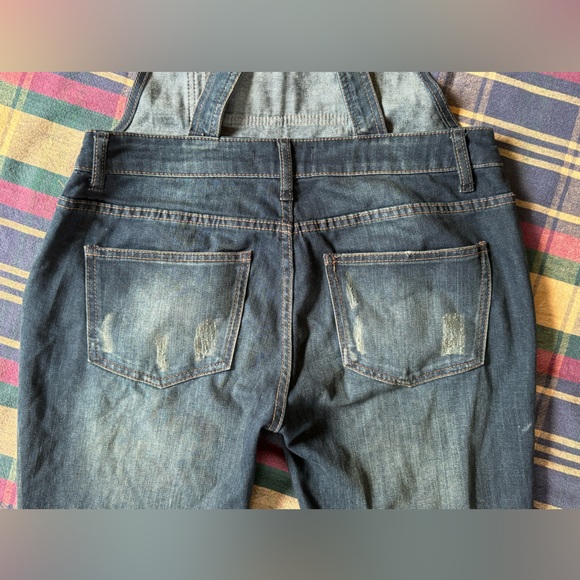 Free Prople Distressed Brady Wash Denim Colour Block Overalls - Picture 13 of 16